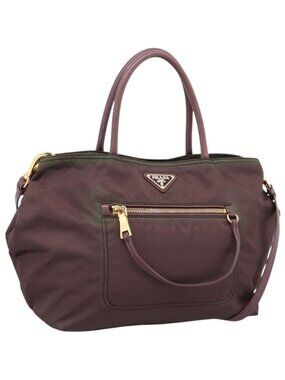 PRADA Tote Bag Nylon 2way Bordeaux Gold